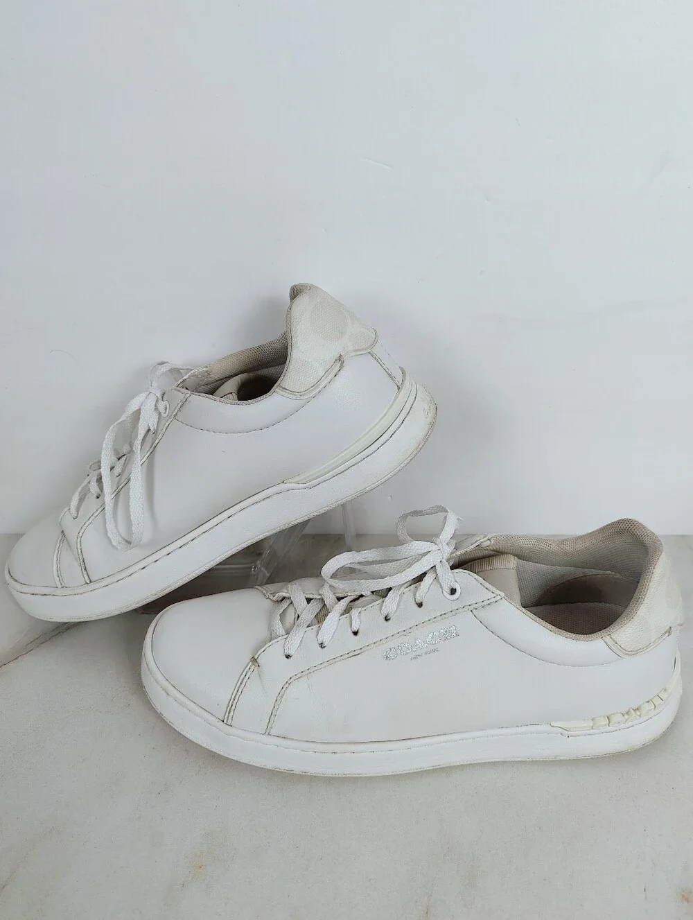 Coach Men's Low White Leather Sneakers Tennis Shoes, Sz 7.5